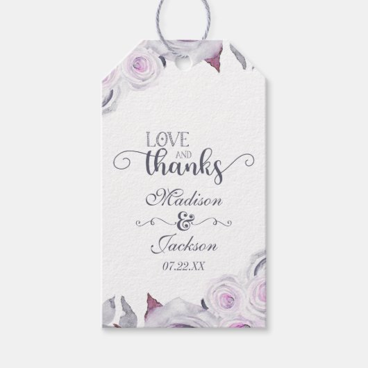 Lavendel & Grijs Bloemen Bruiloft Liefde & Bedankt Cadeaulabel (Voorkant)