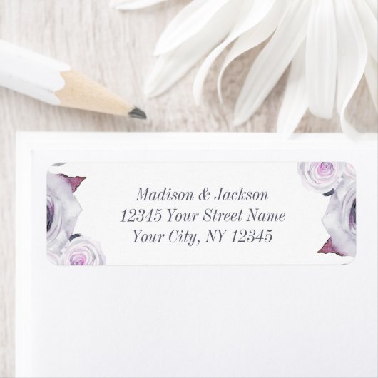 Lavendel & Grijs Bloemen Bruiloft Retouradres Etiket (Insitu)
