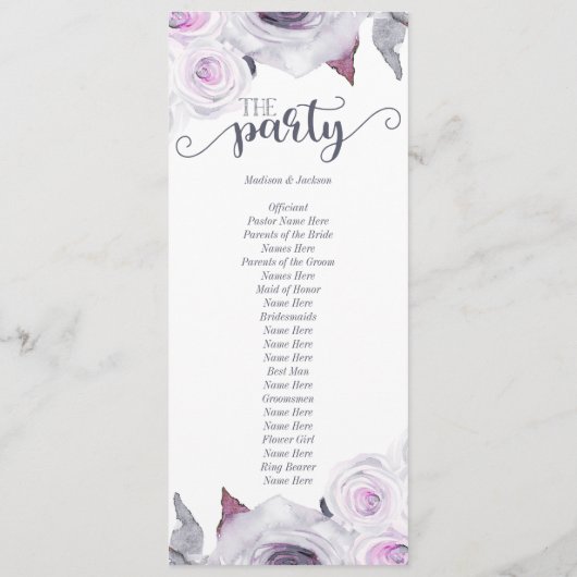 Lavendel & Grijs Bloemen Krans Trouwprogramma Programmakaart (Achterkant)