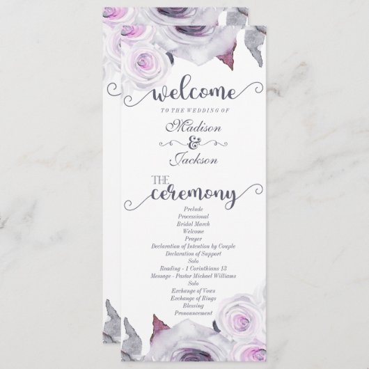 Lavendel & Grijs Bloemen Krans Trouwprogramma Programmakaart (Voorkant / Achterkant)