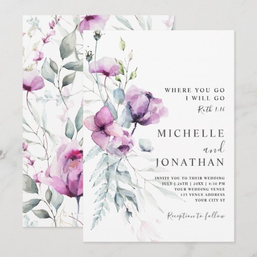 Lavendel grijs bloemenbijbel vers Christelijk brui Kaart (Voorkant / Achterkant)