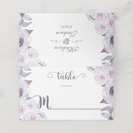 Lavendel & Grijs Bloemenkrans Tafelnummer Plaatskaartje (Buitenkant ongevouwen)