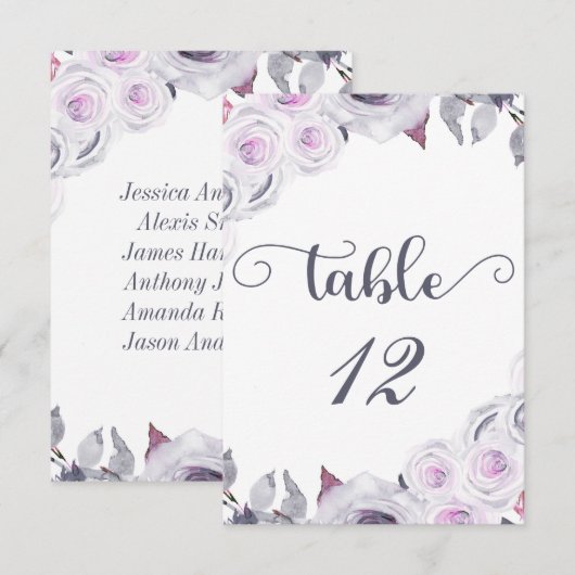 Lavendel & grijs bloemtafel Nummer zitplaatsen Kaart (Voorkant / Achterkant)