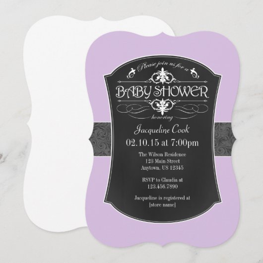 Lavendel grijs krijtbord Baby shower uitnodiging (Voorkant / Achterkant)