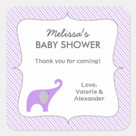 Lavendel grijs olifant baby shower gunst dank u vierkante sticker