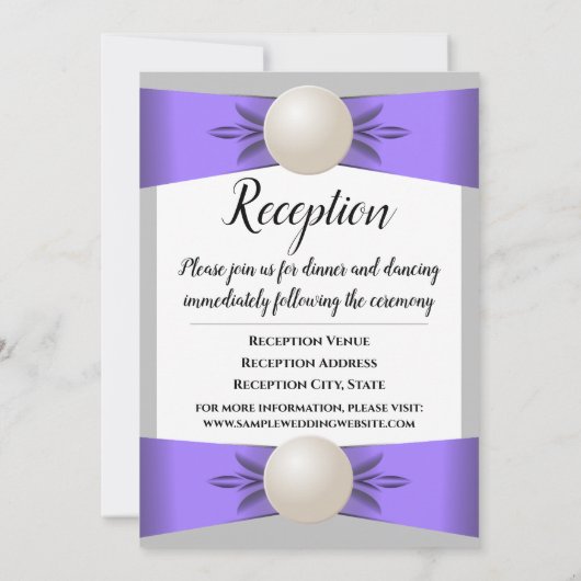 Lavendel & Grijs Parel Lint Bruiloft & Receptie Kaart (Achterkant)