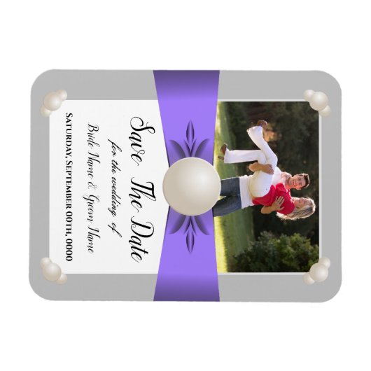 Lavendel & Grijs Parel Lint Foto Opslaan De Datum Magneet (Horizontaal)