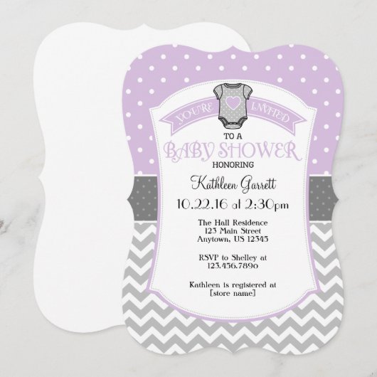Lavendel Grijs Polka Dot Chevron Baby shower Uitno Kaart (Voorkant / Achterkant)
