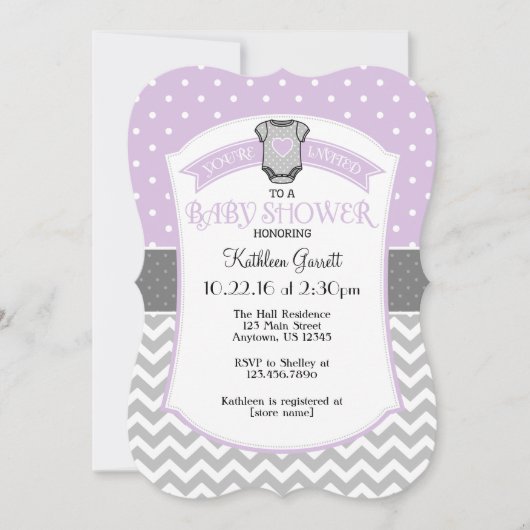 Lavendel Grijs Polka Dot Chevron Baby shower Uitno Kaart (Voorkant)