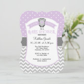 Lavendel Grijs Polka Dot Chevron Baby shower Uitno Kaart (Staand voorkant)