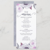 Lavendel & Grijs Roos Bloemenkrans Trouwmenu Menu (Voorkant / Achterkant)