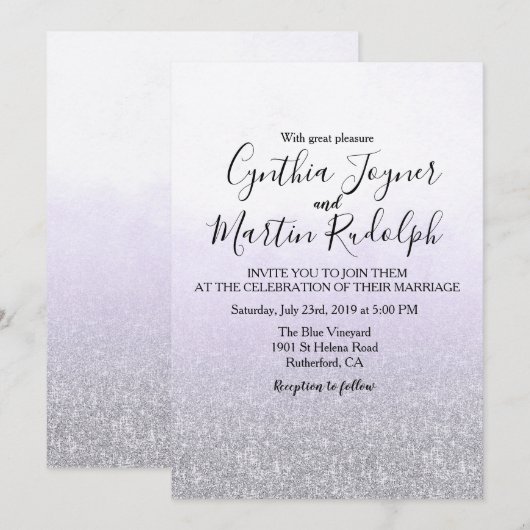Lavendel grijs Waterverf bruiloft uitnodiging (Voorkant / Achterkant)