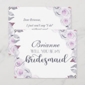Lavendel & Grijze Bloemen Wil jij mijn bruidsmeisj Kaart (Voorkant / Achterkant)