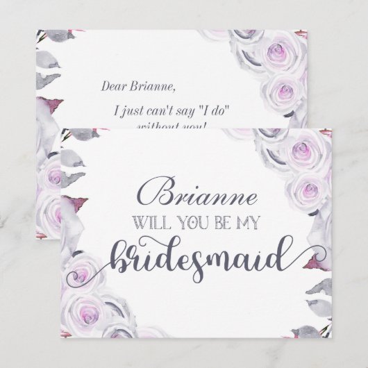 Lavendel & Grijze Bloemen Wil jij mijn bruidsmeisj Kaart (Voorkant / Achterkant)