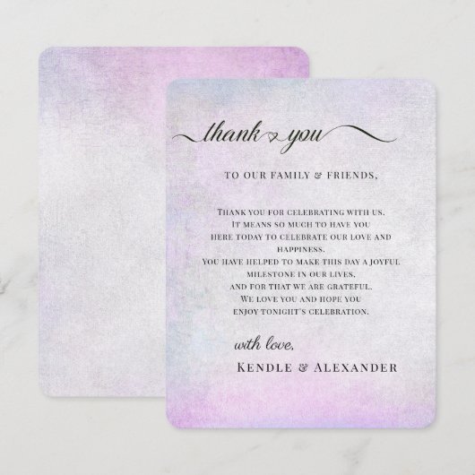 Lavendel Grijze Ontvangst Tafel Dank u Bedankkaart (Voorkant / Achterkant)