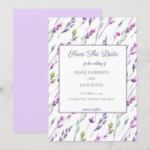 Lavendel & Groen Aquarel Save-the-Date Huwelijk