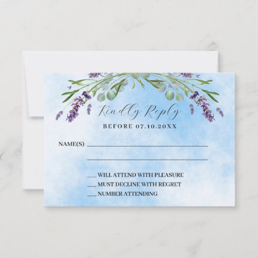 Lavendel groen blauw bruiloft RSVP reactie (Voorkant)