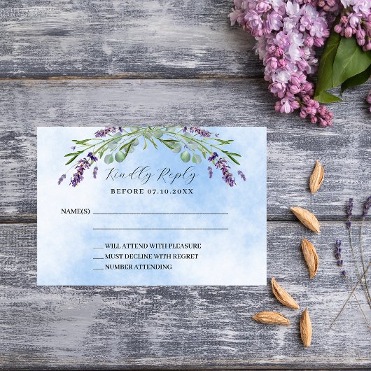 Lavendel groen blauw bruiloft RSVP reactie