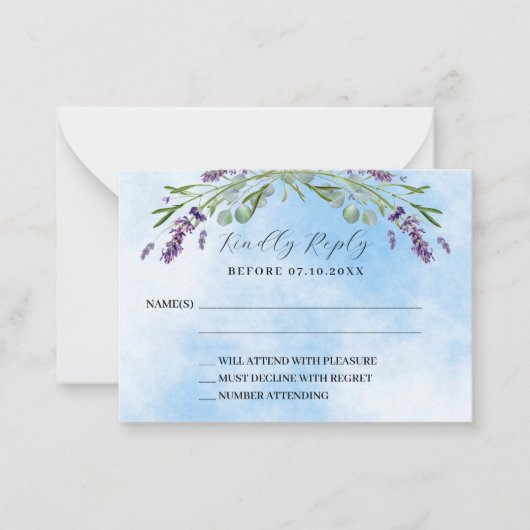 Lavendel groen blauw QR bruiloft reactie RSVP Notitiekaartje (Voorkant)