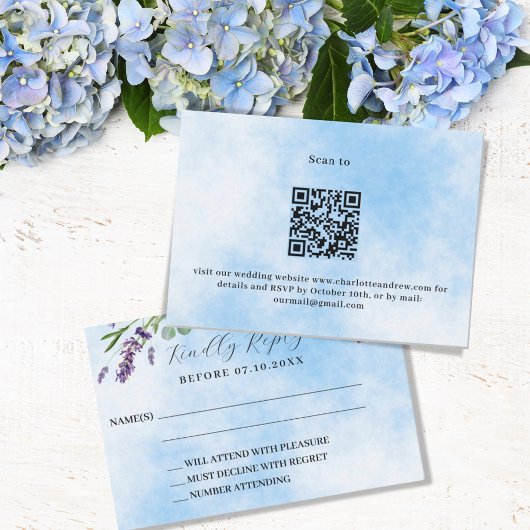 Lavendel groen blauw QR bruiloft RSVP reactie