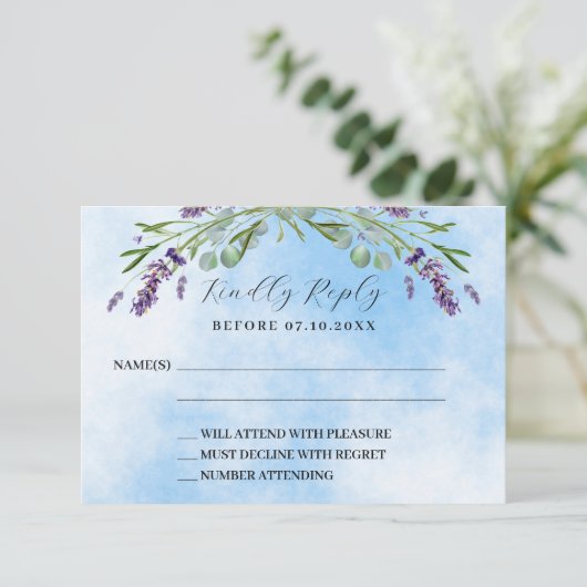 Lavendel groen blauw QR bruiloft RSVP reactie (Staand voorkant)