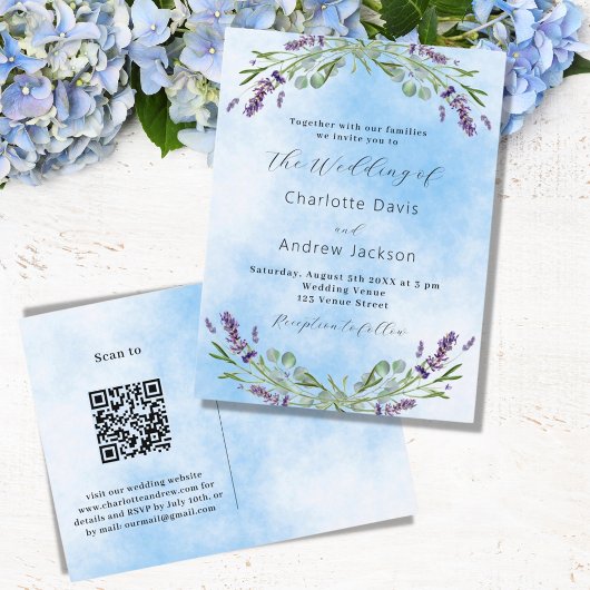 Lavendel groen blauw QR code bruiloft Uitnodiging Briefkaart