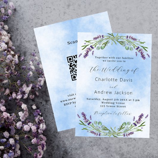 Lavendel groen blauw QR code luxe bruiloft Kaart
