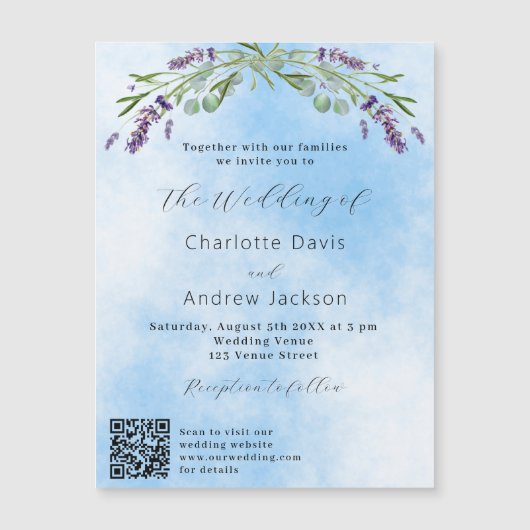 Lavendel groen blauw QR code luxe bruiloft Magnetische Uitnodiging (Voorkant)