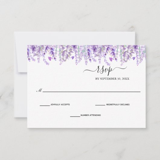 Lavendel groen Bloemen Botanische Elegante Bruilof RSVP Kaartje (Voorkant)