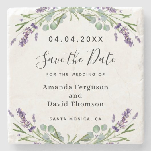 Lavendel groen bloemenbruiloft bewaar de datum stenen onderzetter (Voorkant)