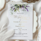 Lavendel groen bruiloft gouden folie accenten folie uitnodiging