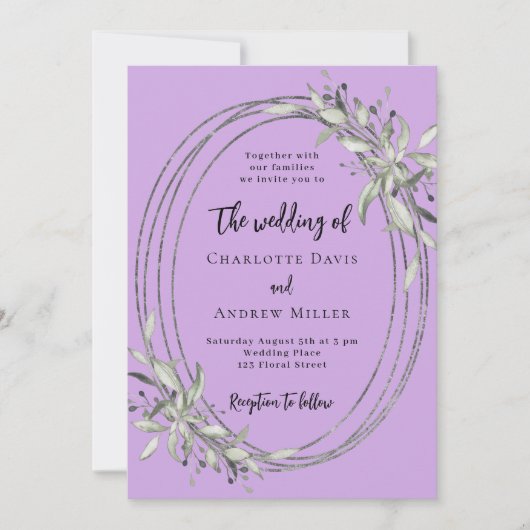 Lavendel groen bruiloft kaart (Voorkant)