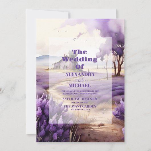 Lavendel groen bruiloft kaart (Voorkant)