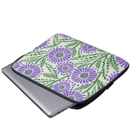 Lavendel groen en wit blokdruk bloem laptop sleeve (Voorkant onderkant)