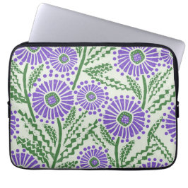 Lavendel groen en wit blokdruk bloem laptop sleeve