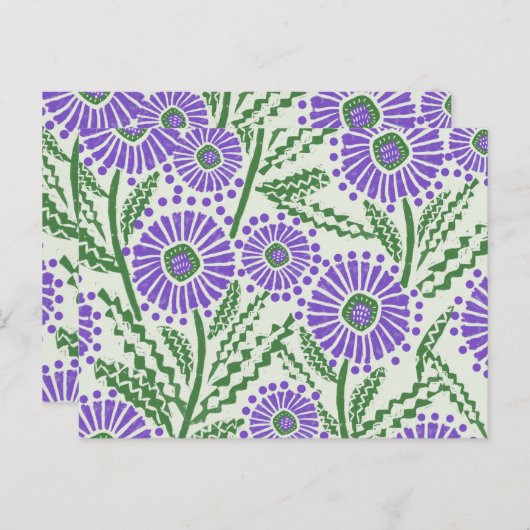 Lavendel groen en wit blokdruk briefkaart (Voorkant / Achterkant)