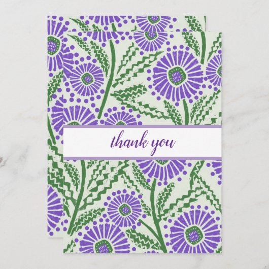 Lavendel, groen en wit blokdruk geïnspireerd bedankkaart (Voorkant / Achterkant)