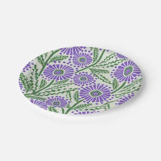 Lavendel groen en wit blokdruk papieren bordje (Gekanteld)