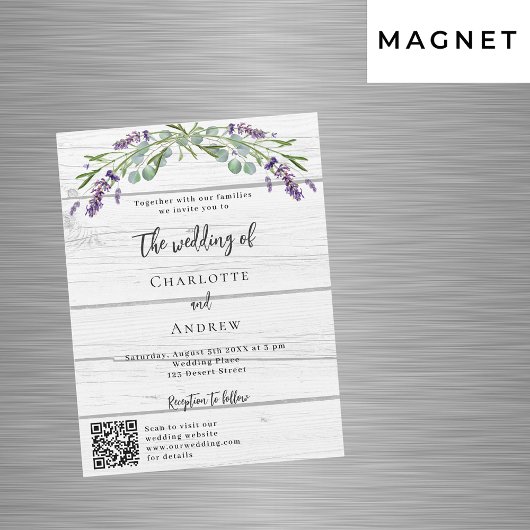 Lavendel groen hout QR code luxe bruiloft Magnetische Uitnodiging