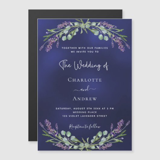 Lavendel groen marineblauw luxe bruiloft magnetische uitnodiging (Voorkant / Achterkant)
