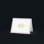 Lavendel & Groen Monogram gevouwen Dank u kaart<br><div class="desc">Schattigee Groene monogrammed initialen met lavendelrand gevouwen bedankkaart (blanco witte binnenkant) Perfect voor baby meisje bedankkaart.</div>