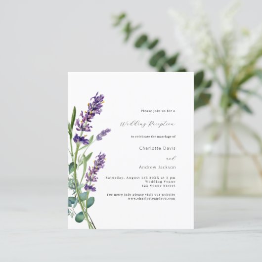 Lavendel groen paarse budget bruiloft receptie (Staand voorkant)