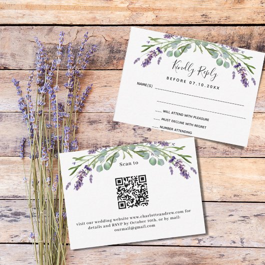 Lavendel groen QR code bruiloft reactie RSVP Kaartje