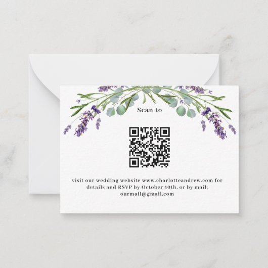 Lavendel groen QR code bruiloft reactie RSVP Notitiekaartje (Achterkant)