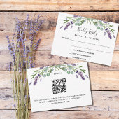 Lavendel groen QR code bruiloft reactie RSVP Notitiekaartje
