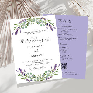 Lavendel groen violet QR RSVP details bruiloft Kaart