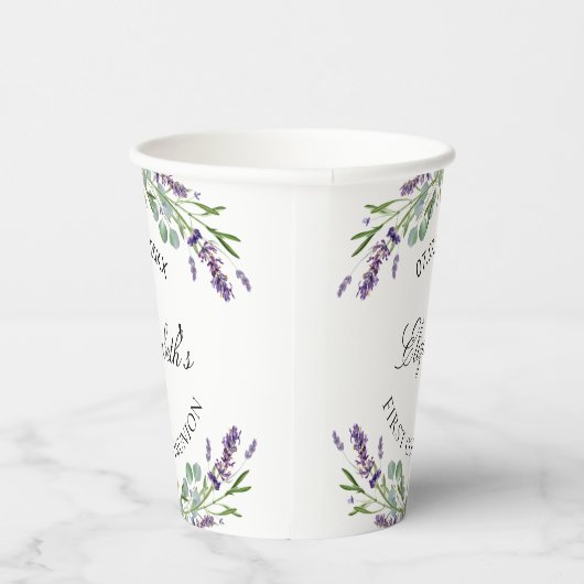 Lavendel groen violette bloemen Eerste Communie Papieren Bekers (Rechts)