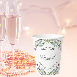 Lavendel groen violette bloemen Eerste Communie Papieren Bekers