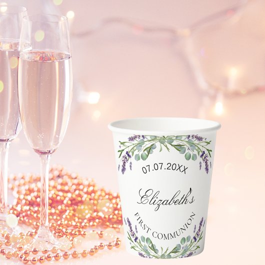 Lavendel groen violette bloemen Eerste Communie Papieren Bekers
