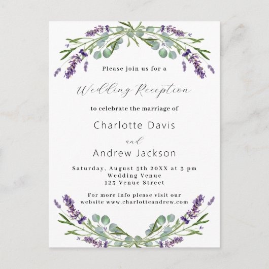 Lavendel groen violette bruiloft receptie uitnodiging briefkaart (Voorkant)